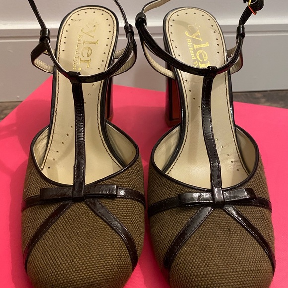 Brown Mary Jane T-Strap Heels - Picture 2 of 8